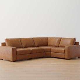 Big Sur Square Arm Leather 3-Piece Sectional with Wedge