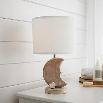 Carved Wood Moon Table Lamp