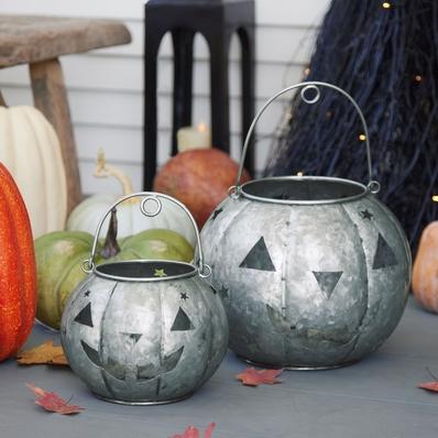 Metal Cut-Out Pumpkin Lanterns, Set of 2