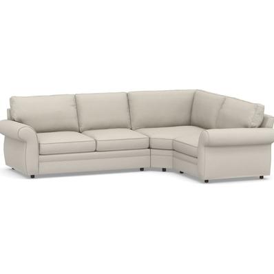 Pearce Roll Arm Upholstered 3-Piece Wedge Sectional, Performance Heathered Tweed, Pebble