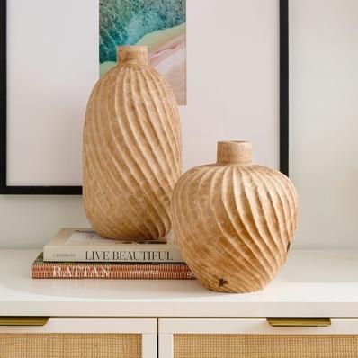 Hand-Carved Twisted Wood Vases