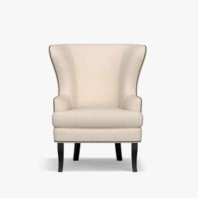 Harrison Upholstered Armchair with Bronze Nailheads, Polyester Wrapped Cushions, Basketweave Slub Oatmeal