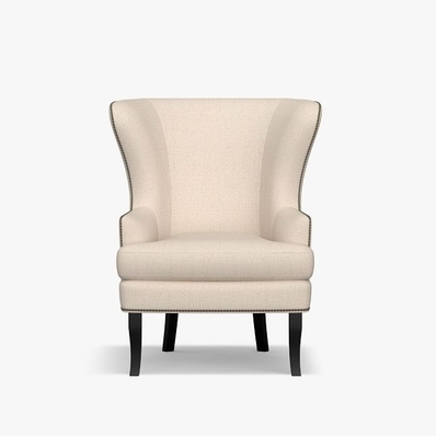 Harrison Upholstered Armchair with Bronze Nailheads, Polyester Wrapped Cushions, Basketweave Slub Oatmeal