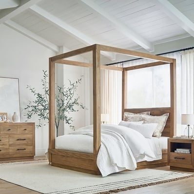 Oakleigh Wood Canopy Bed, King, Heirloom Wheat