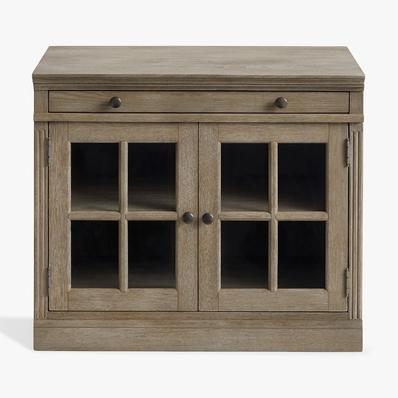 Livingston 35" Glass Door Cabinet with Top, Gray Wash