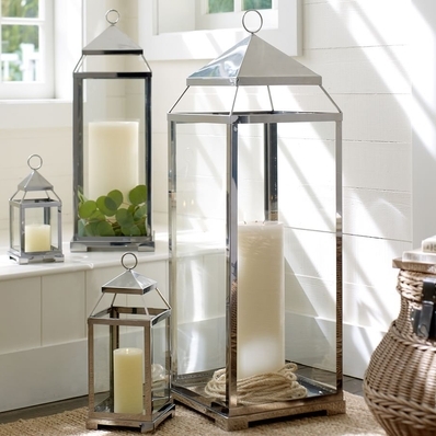 Malta Glass & Metal Lantern-Silver Finish