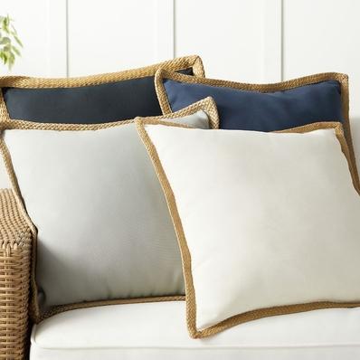 Faux Natural Fiber Trim Indoor-Outdoor Pillows