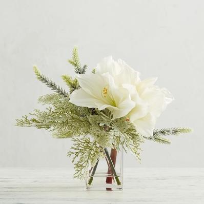 Faux Amaryllis Composed Arrangement - White