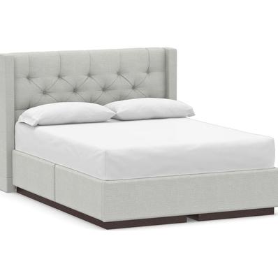 Harper Tufted Upholstered Low Headboard and Side Storage Platform Bed & without Nailheads, Basketweave Slub Ash