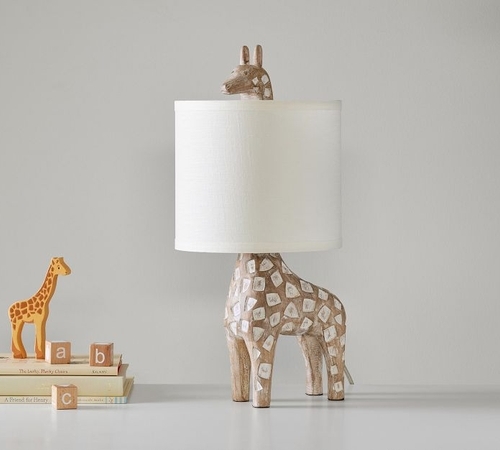 Carved Wood Giraffe Table Lamp