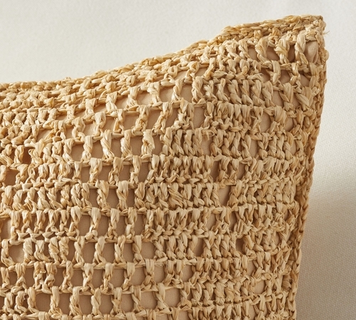 Basket Hand-Crochet Faux Natural Fiber Outdoor Pillow