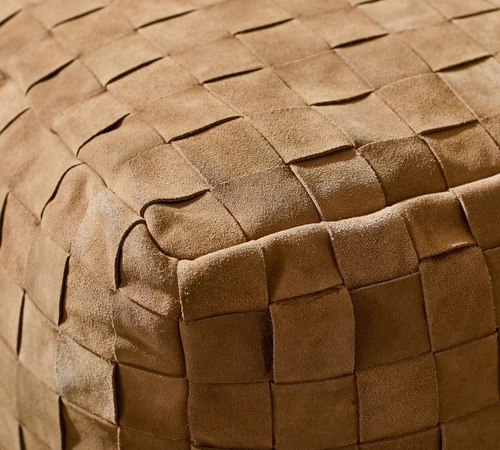 Faux Suede Basketweave Pouf, 18" x 18" x 14", Camel