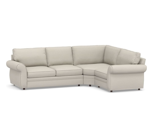 Pearce Roll Arm Upholstered 3-Piece Wedge Sectional, Performance Heathered Tweed, Pebble