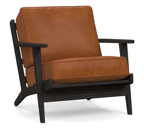 Raylan Leather Armchair with Black Frame, Down Blend Wrapped Cushions, Vintage Caramel