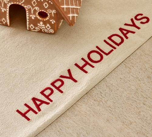 Happy Holidays Sentiment Cotton Table Runner