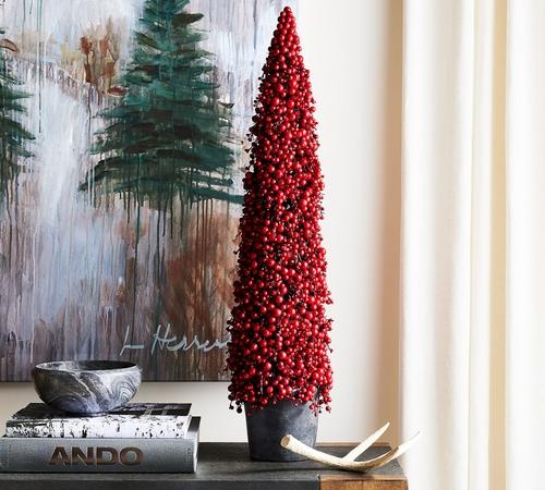 Faux Potted Berry Cluster Cone Trees