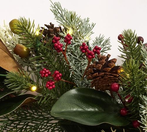 Lit Faux Pine and Berry Wreath & Garland