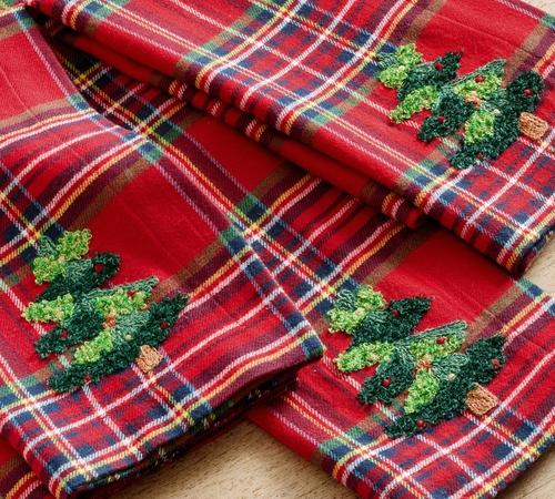 Elliot Plaid Embroidered Cotton Napkins - Set of 4