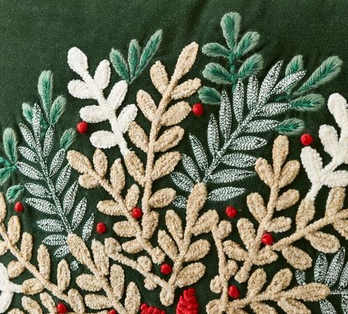 Winter Wreath Embroidered Pillow