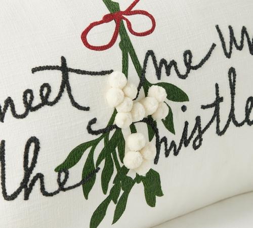 Meet Me Under The Mistletoe Embroidered Lumbar Pillow