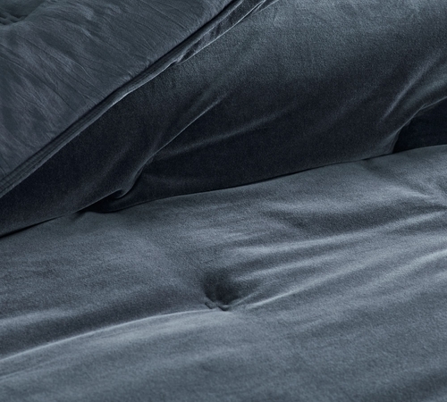 Steel Blue Velvet Tufted Comforter