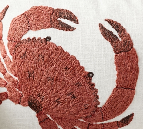 Crab Embroidered Lumbar Pillow