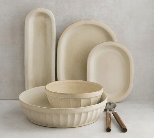 Mendocino Stoneware Shallow Serving Bowl-Ivory