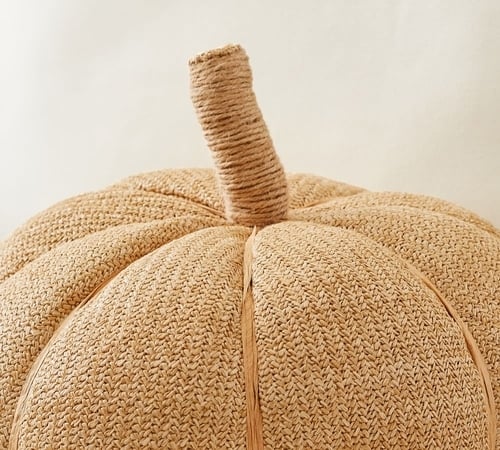 Pumpkin Shaped Indoor/Outdoor Pillow, 9" x 15" x 4", Natural