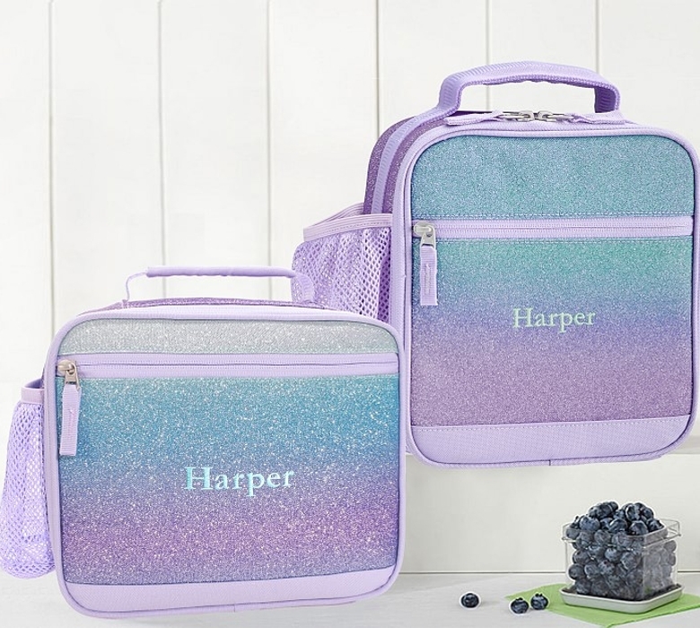 Mackenzie Lavender/Aqua Ombre Sparkle Glitter Lunch Boxes