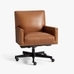 Tyler Leather Swivel Desk Chair, Bronze Base, Vintage Caramel