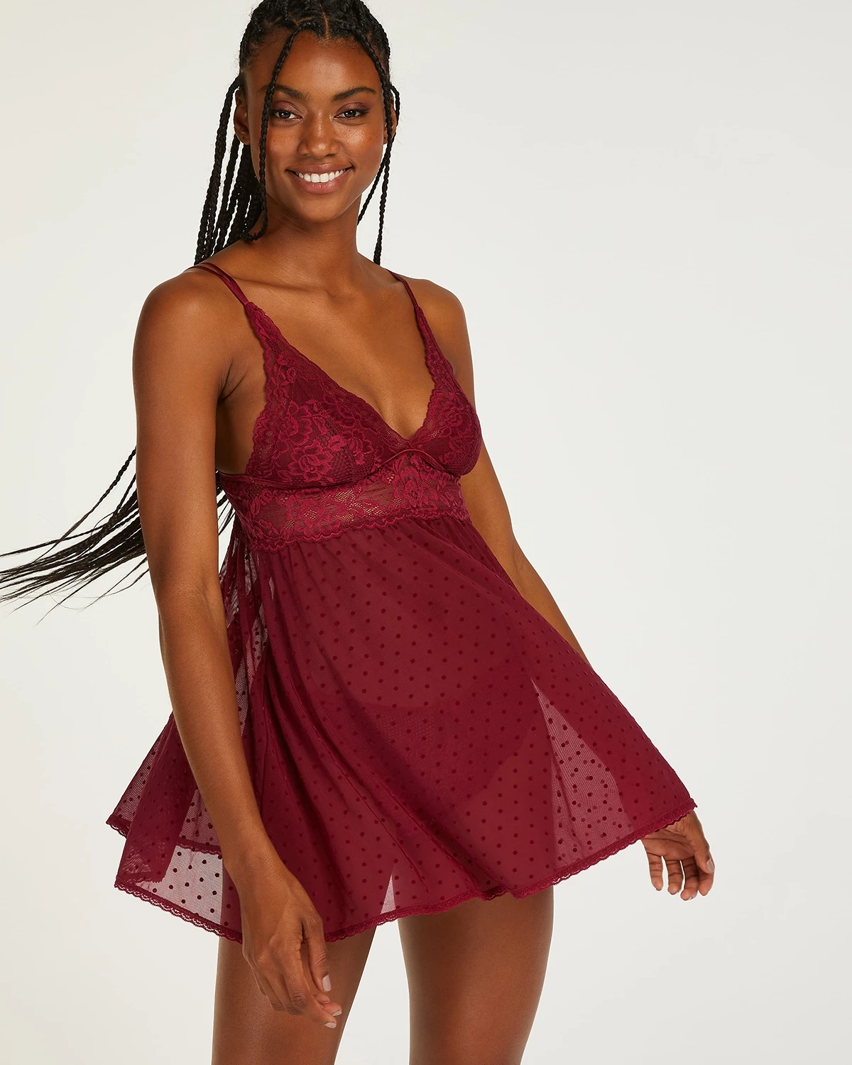 Hunkemöller Dot Mesh Tabatha Chemise & Panty babydoll, red • Price 26.99 €