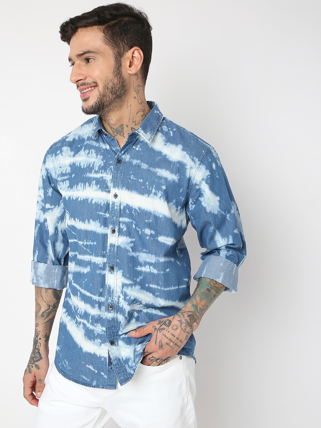 Regular Fit Full Sleeve Solid Denim Twill Shirts