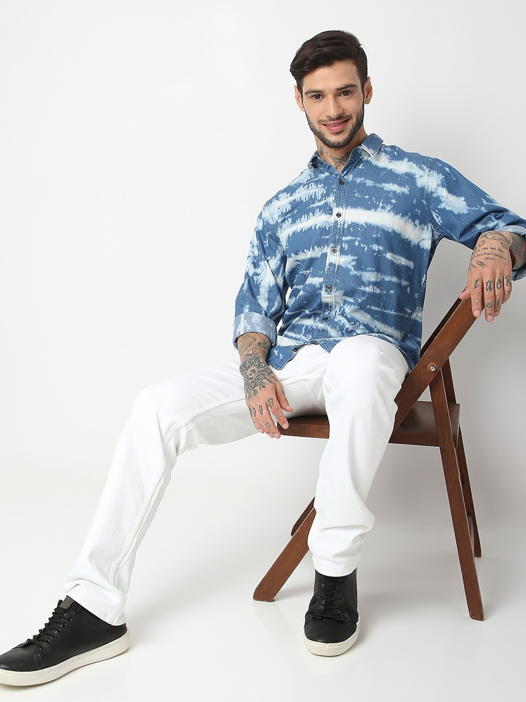 Regular Fit Full Sleeve Solid Denim Twill Shirts