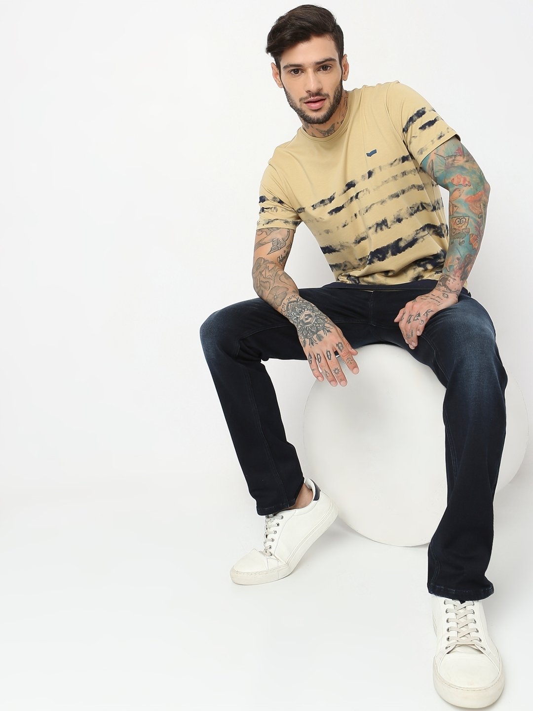 Slim Fit Half Sleeve Printed Cotton Lycra T-Shirt