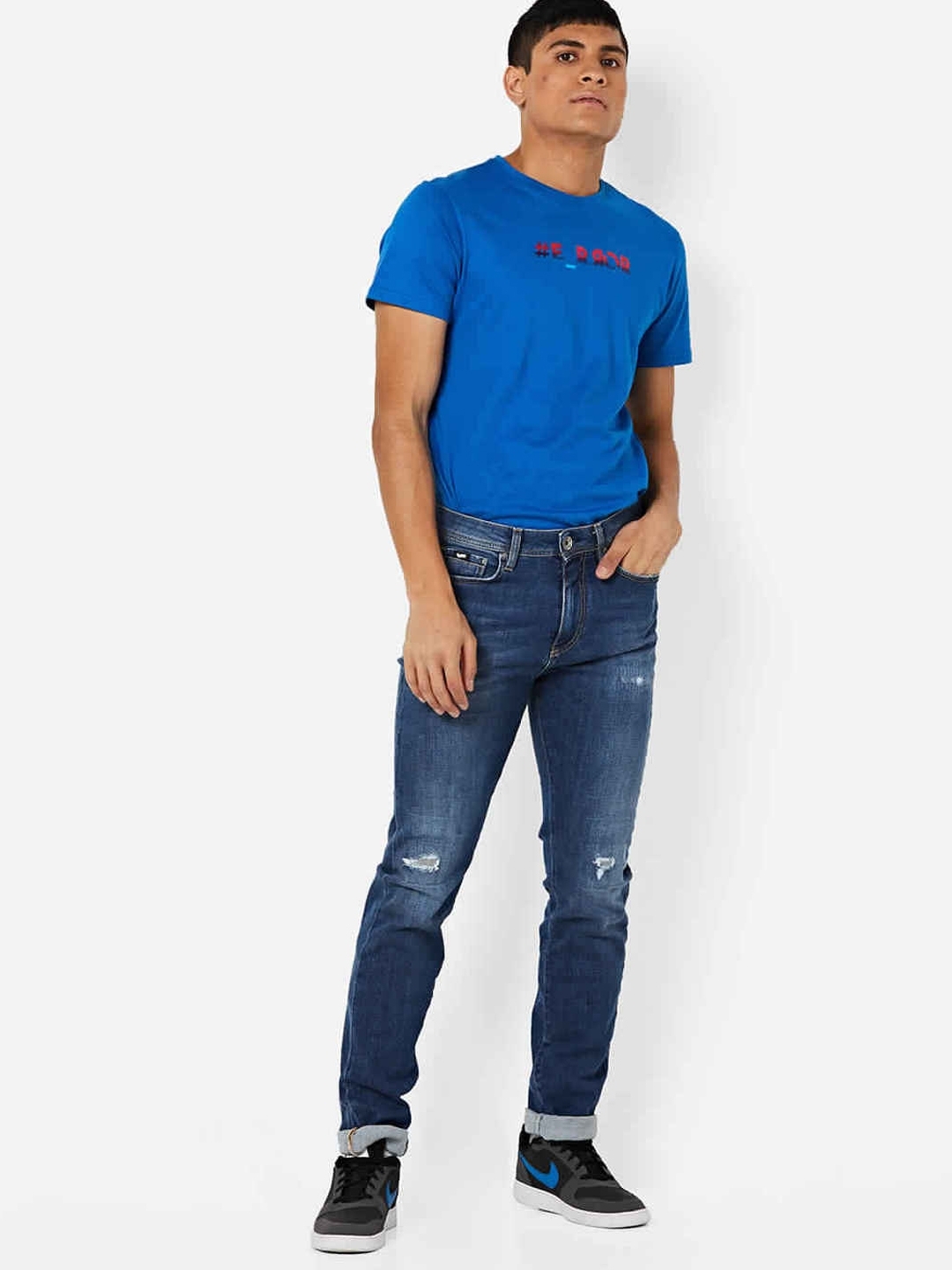 Men's Albert Taylor Slim Fit Mid Blue Distressed Jeans