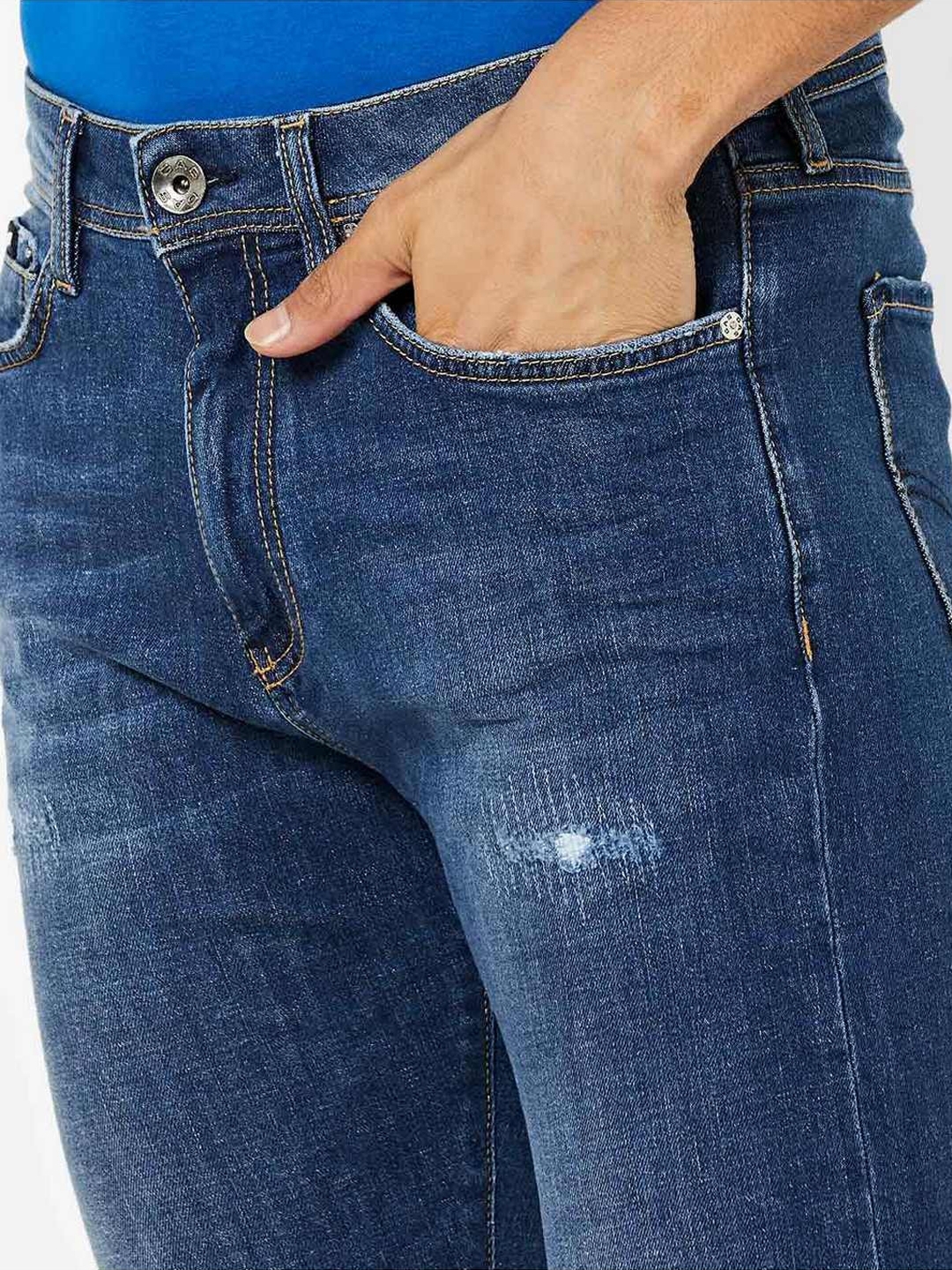 Men's Albert Taylor Slim Fit Mid Blue Distressed Jeans
