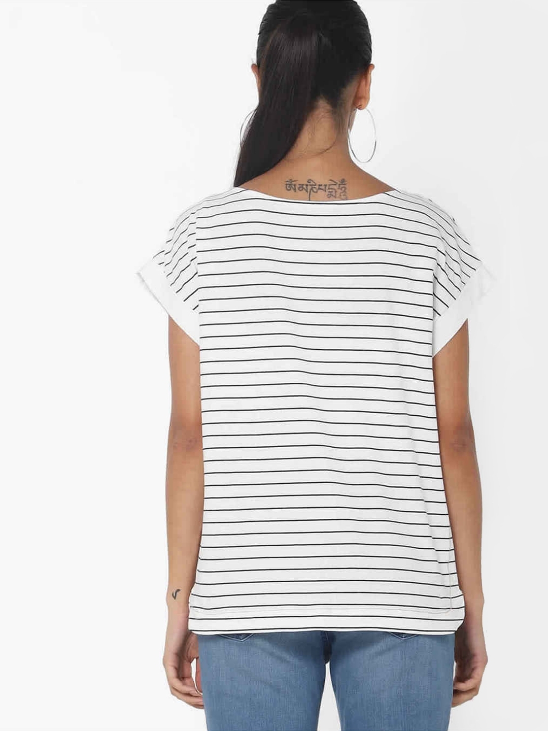 Jusye Sequins Striped Round-Neck T-shirt