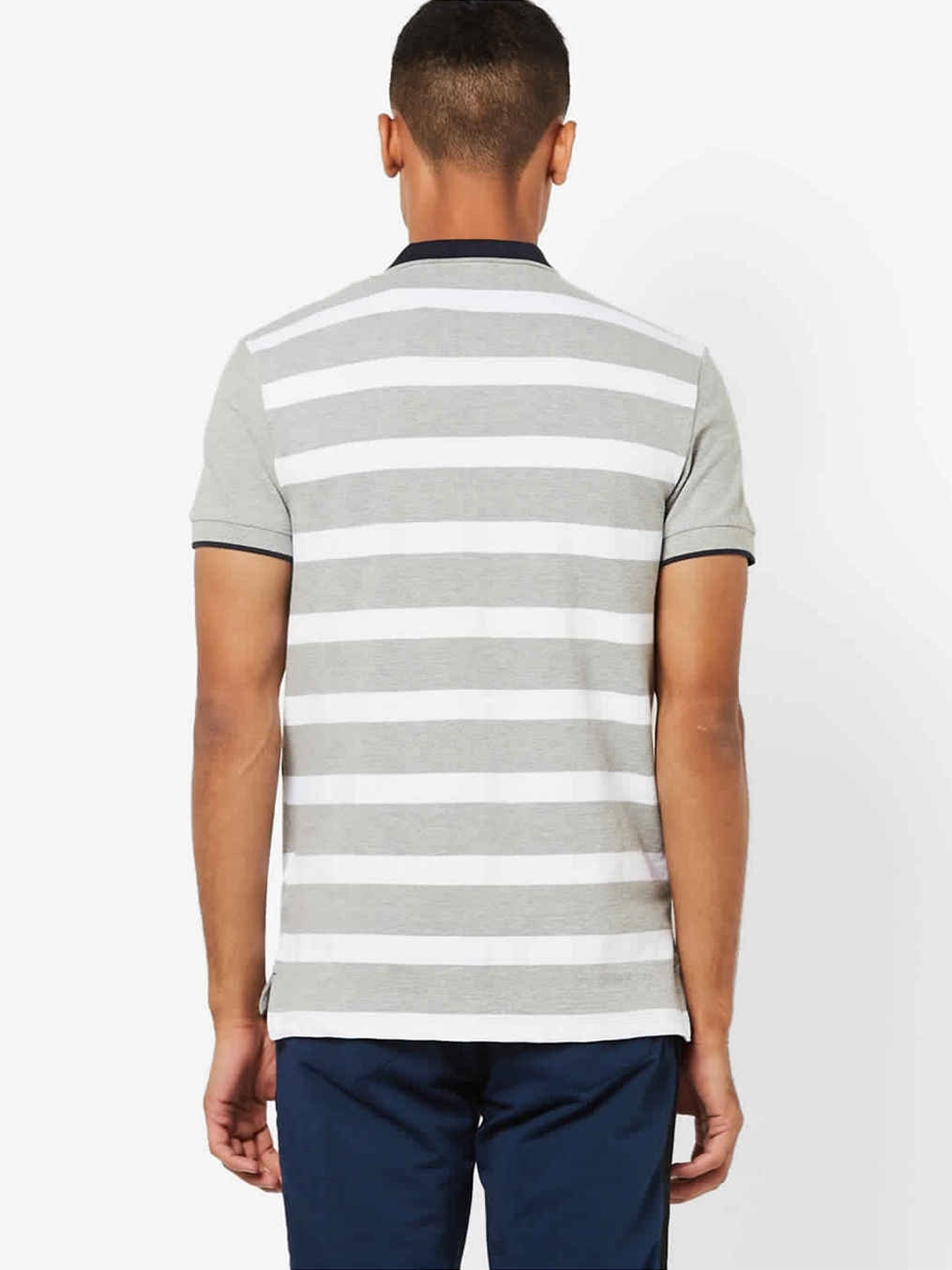 Striped Slim Fit Polo T-shirt with Step Hem