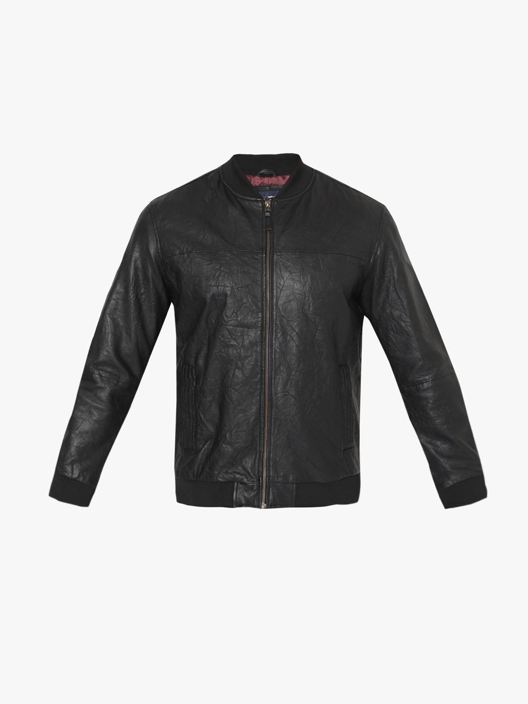 Leather Bomber Jacket with Insert Pockets
