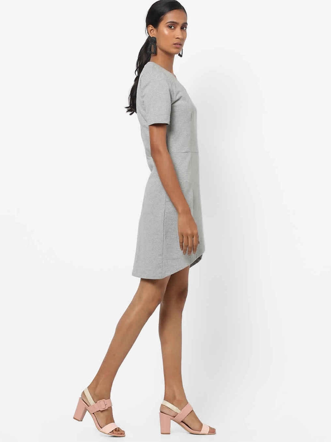 Lellys Heathered Sheath Dress with Overlapping Front