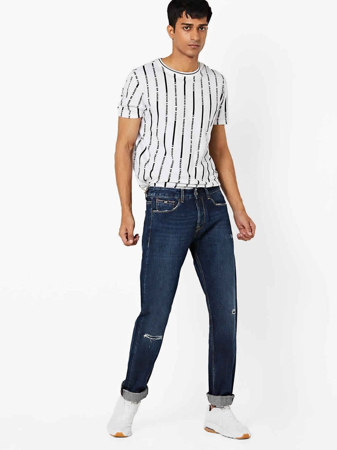 Men's Morrison Selvedge Straight Fit Dark Blue Distressed Jeans