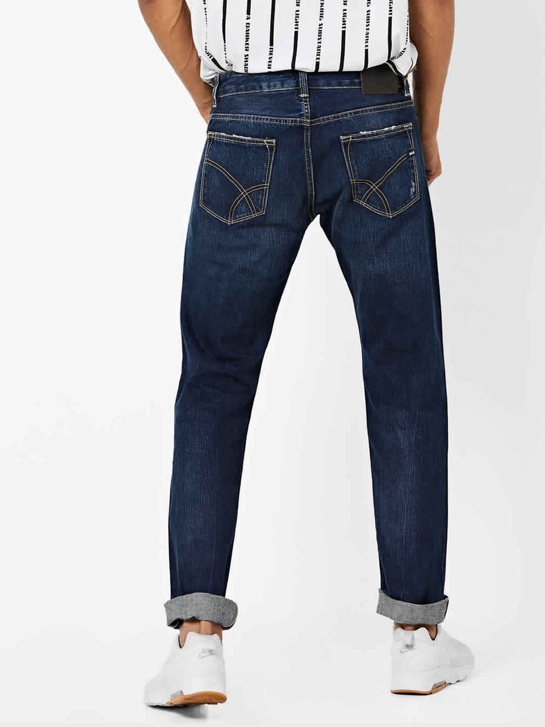Men's Morrison Selvedge Straight Fit Dark Blue Distressed Jeans