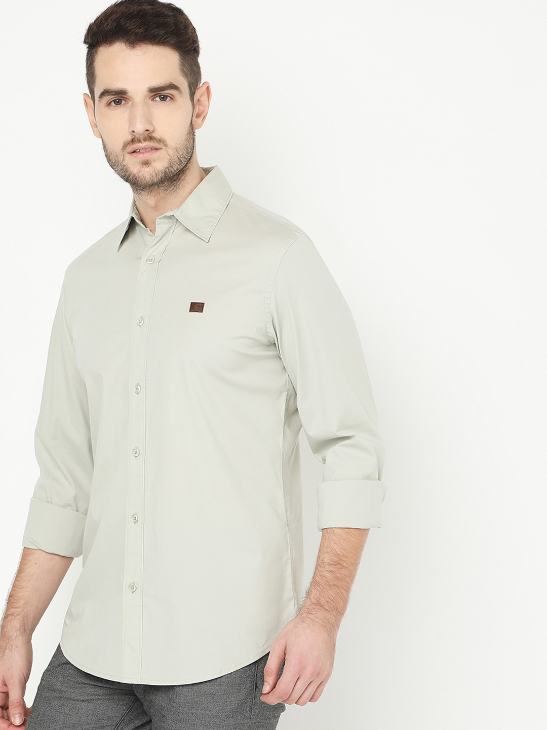 Men's Andrew Grey Solid Poplin Shirt
