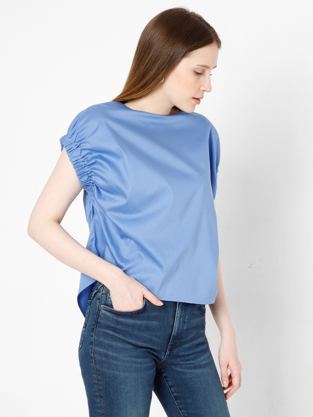Crew-Neck Top with Elasticated Sleeves
