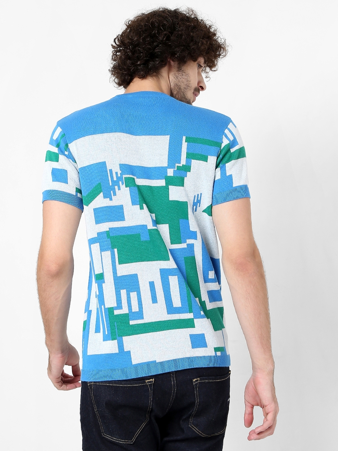 Toon Geometric Print Slim Fit Crew-Neck T-Shirt