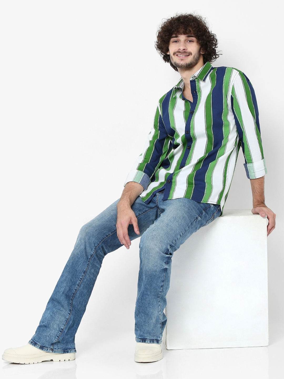 Striped Slim Fit Shirt with Spread Collar