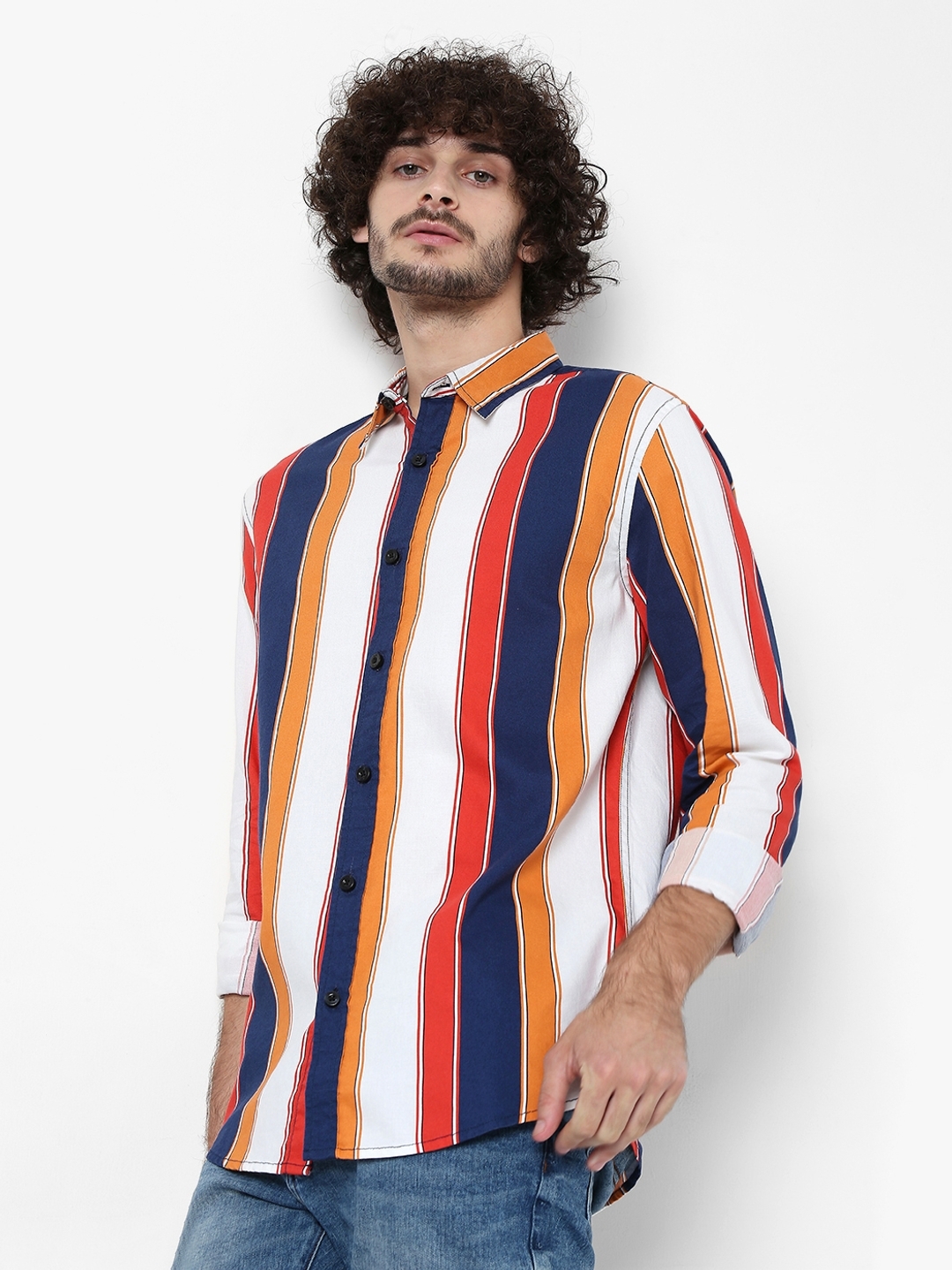 Striped Slim Fit Shirt with Spread Collar