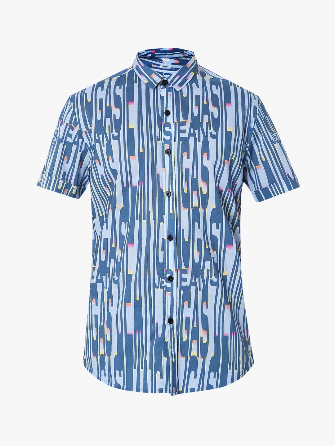 Brand Print Slim Fit Shirt with Spread Collar