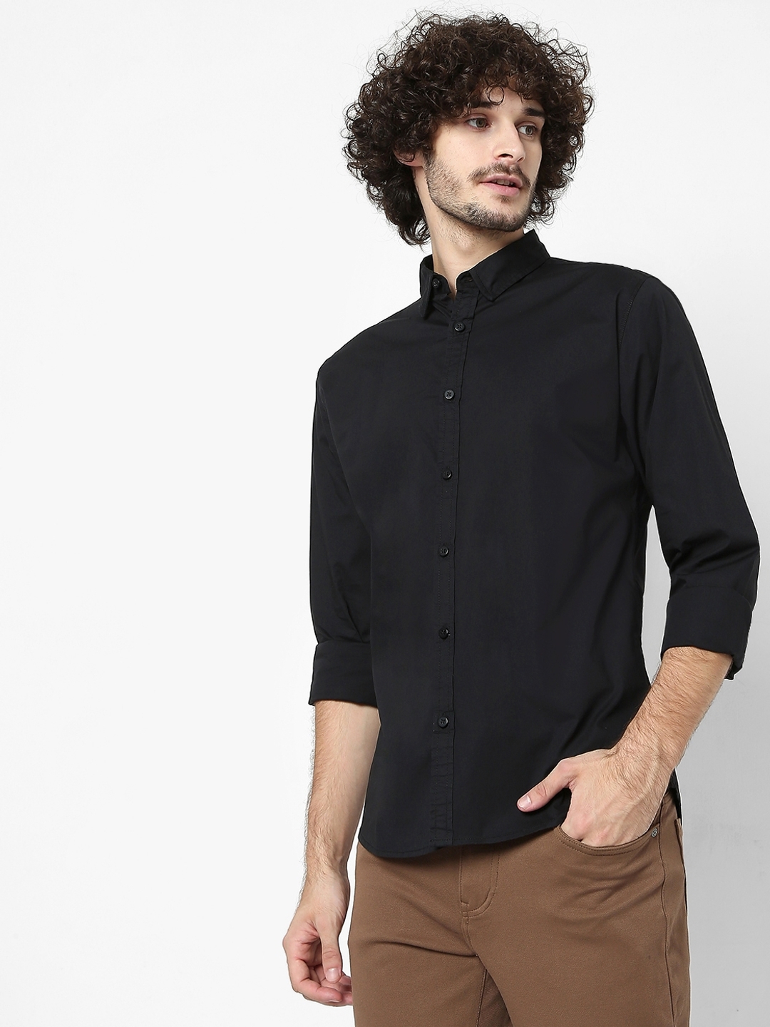 Cotton Slim Fit Shirt with Spread Collar