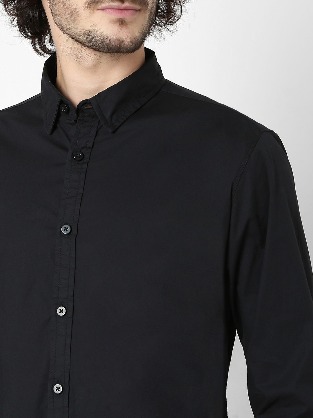 Cotton Slim Fit Shirt with Spread Collar
